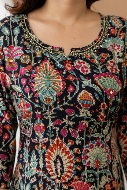 Black Rayon Straight cut kurti