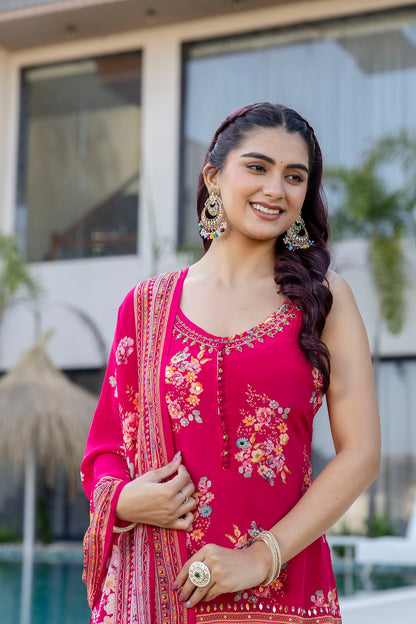 Rani Pink Sharara Kurti 3 Pieces Set