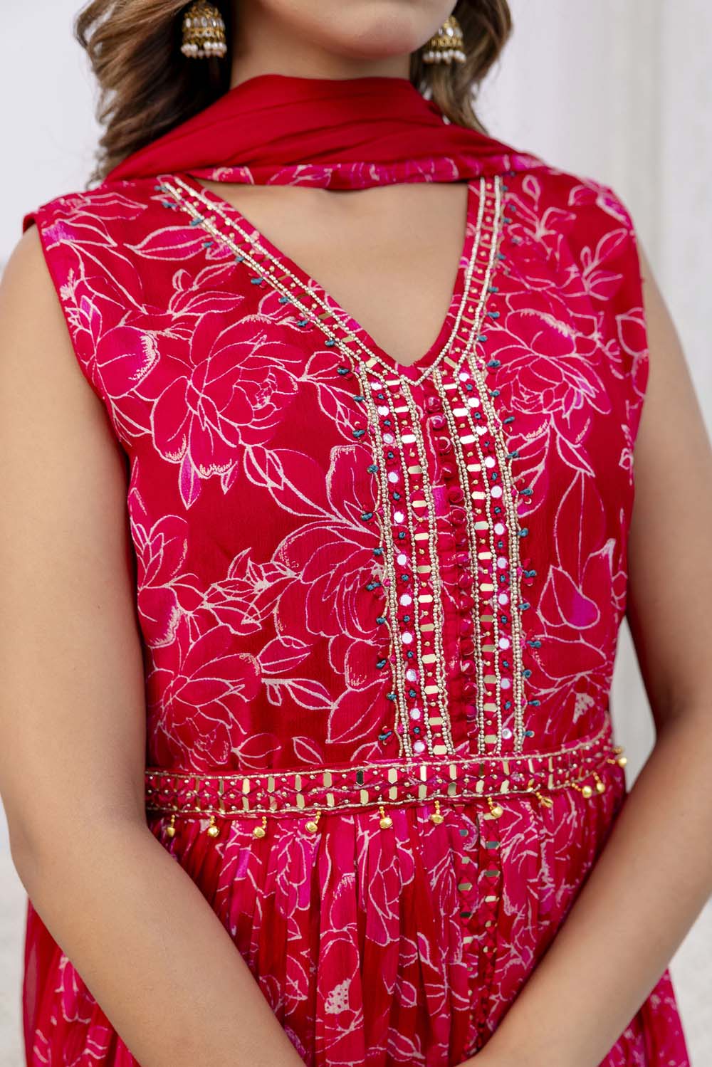 KAIRA RANI PINK PRINTED POPLON KURTI PLAZO DUPATTA SET