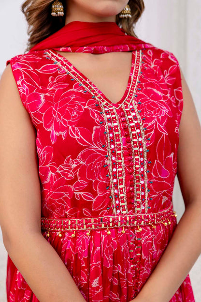 KAIRA RANI PINK PRINTED POPLON KURTI PLAZO DUPATTA SET