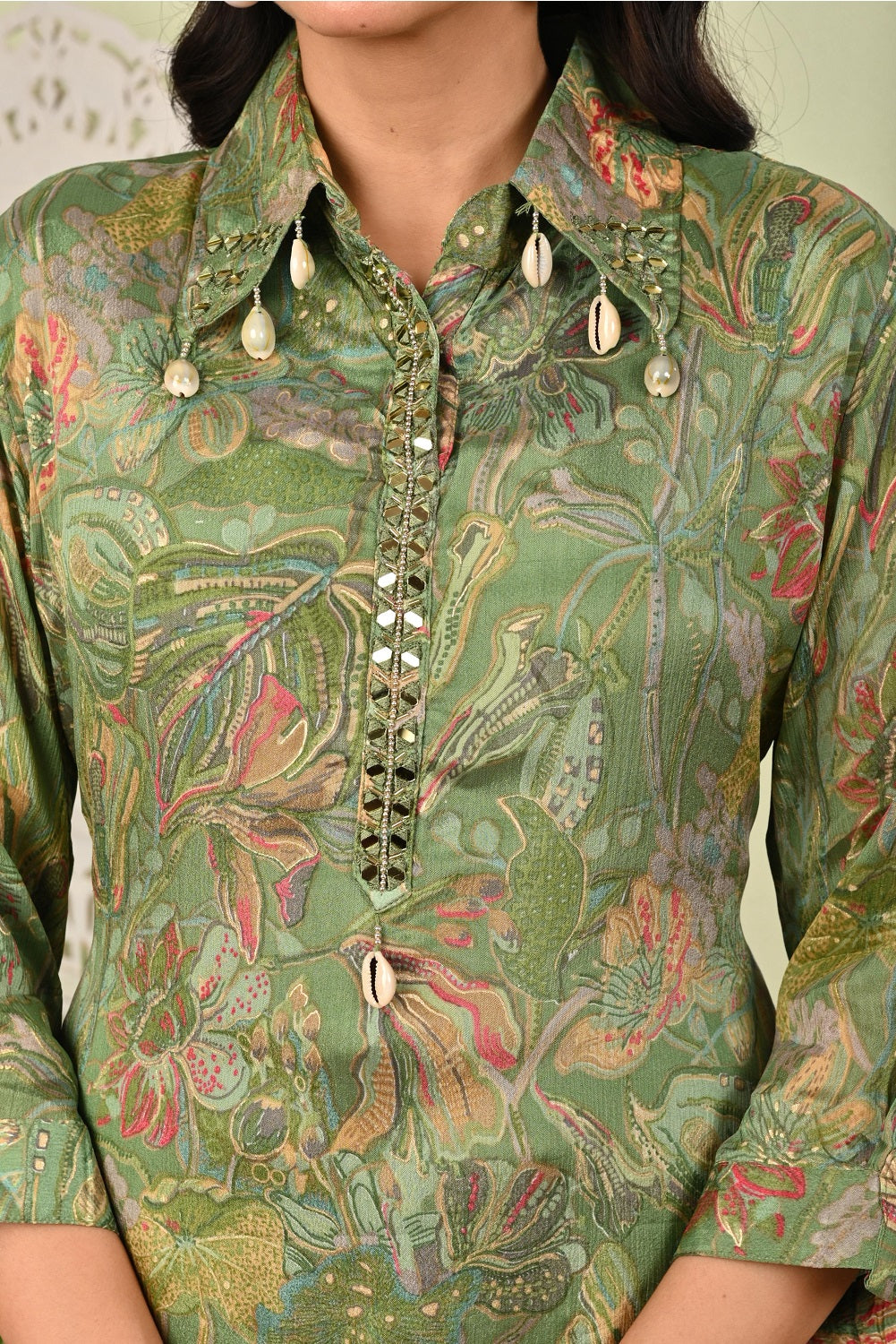 Pista Green Chinon Printed 2 Pieces Set
