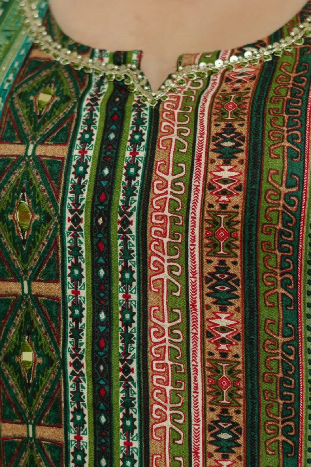 Green Rayon Handwork Straight Cut Kurti