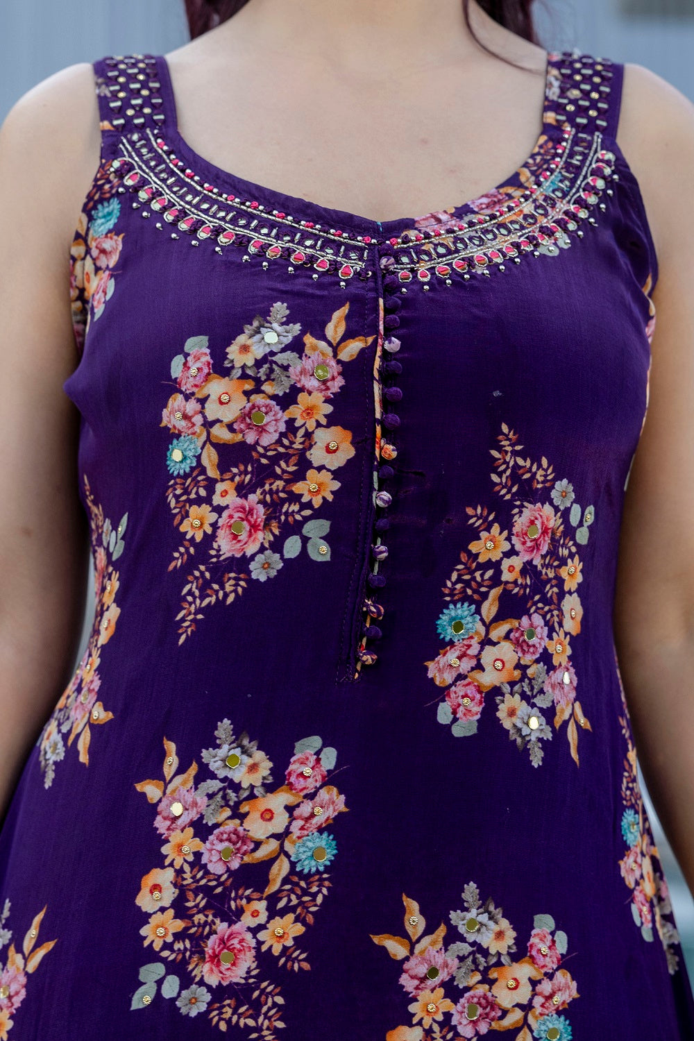 Violet Crepe Sharara Kurti 3 Pieces Set