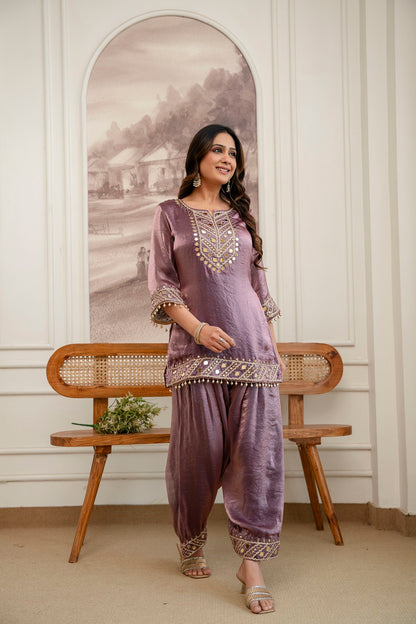 Wine Glass Tissue Kurti Pant 3 Pieces Set