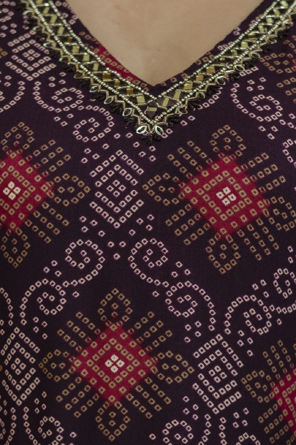 Wine Rayon Handwork Straight Cut Kurti