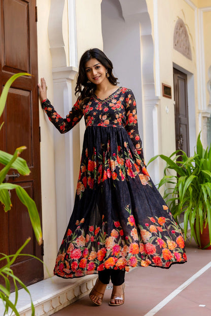 KAIRA BLACK PARTY QUEEN KURTI FROCK PANT DUPATTA SET