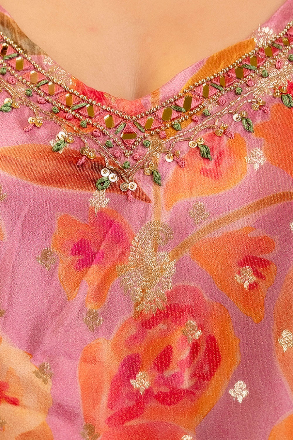 Pink Shimmer Printed Kurti 3 Pieces Set