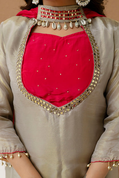 Grey Shimmer Plazo Kurti 3 Pieces Set