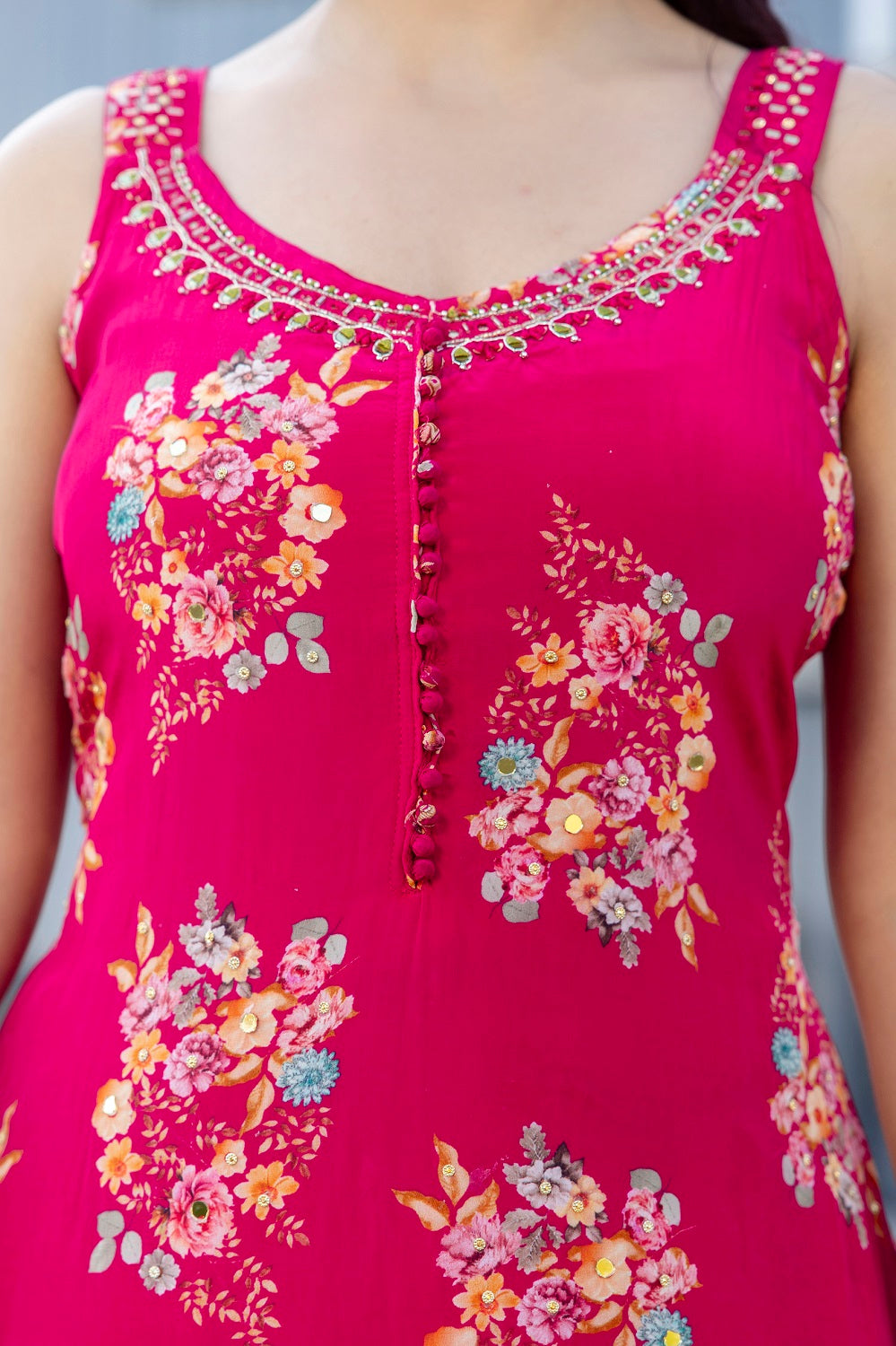 Rani Pink Sharara Kurti 3 Pieces Set