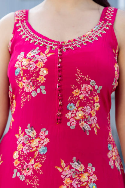 Rani Pink Sharara Kurti 3 Pieces Set