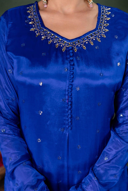 Royal Blue Chinon Garara Kurti 3 Pieces Set