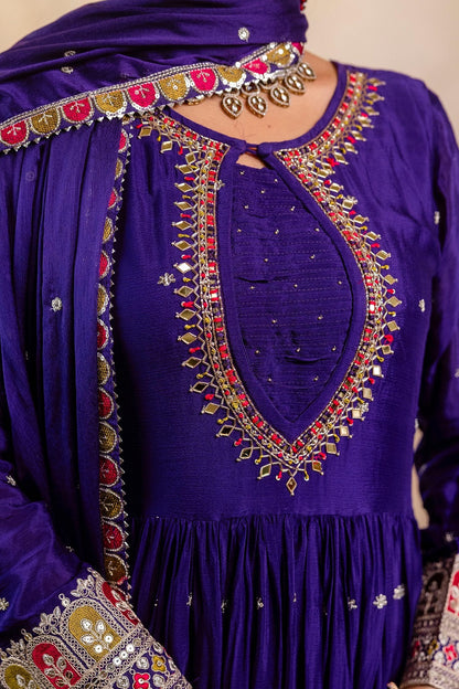 Violet Chinon Partyqeen Kurti 3 Pieces Set