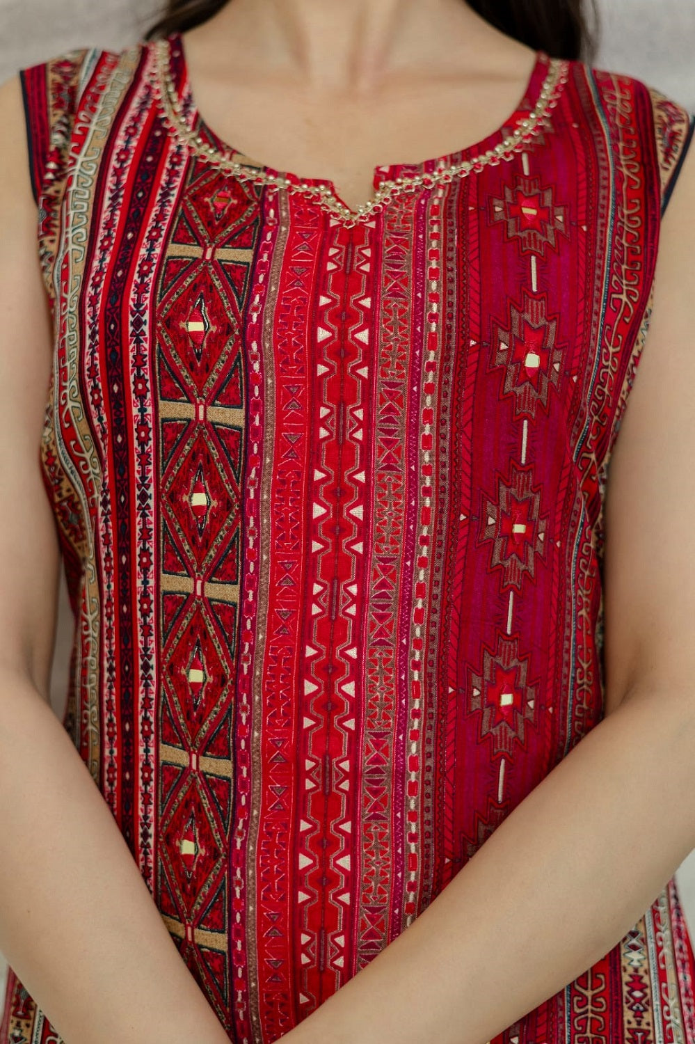 Maroon Rayon Handwork Straight Cut Kurti