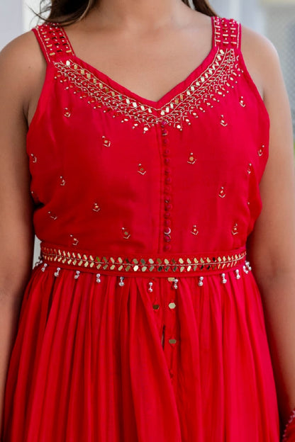 Rani Pink Chinon Skirt Kurti 3 Pieces Set