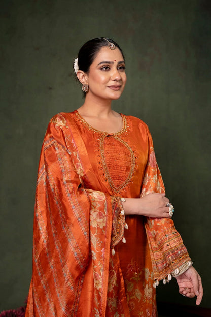 Rust Shimmer Kurti 3 Pieces Set