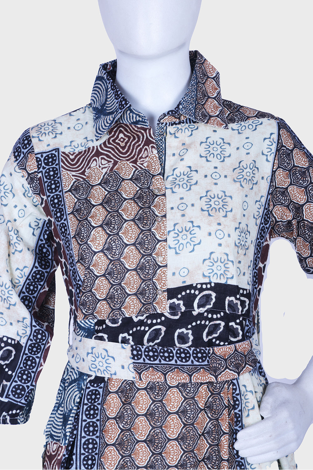 Black Printed Cotton A-line Kurti