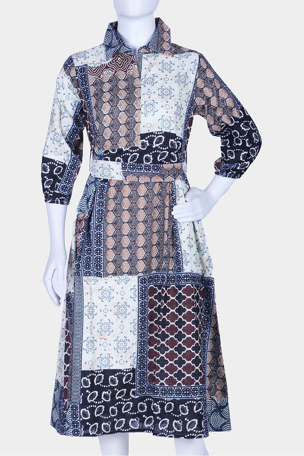 Black Printed Cotton A-line Kurti