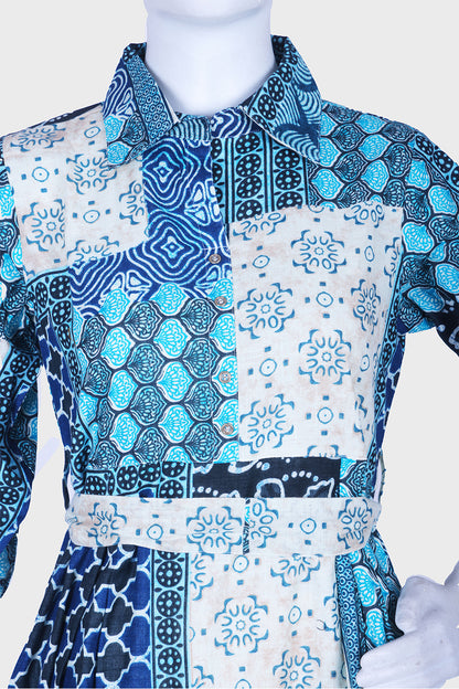 Rama Green Cotton A-line Kurti