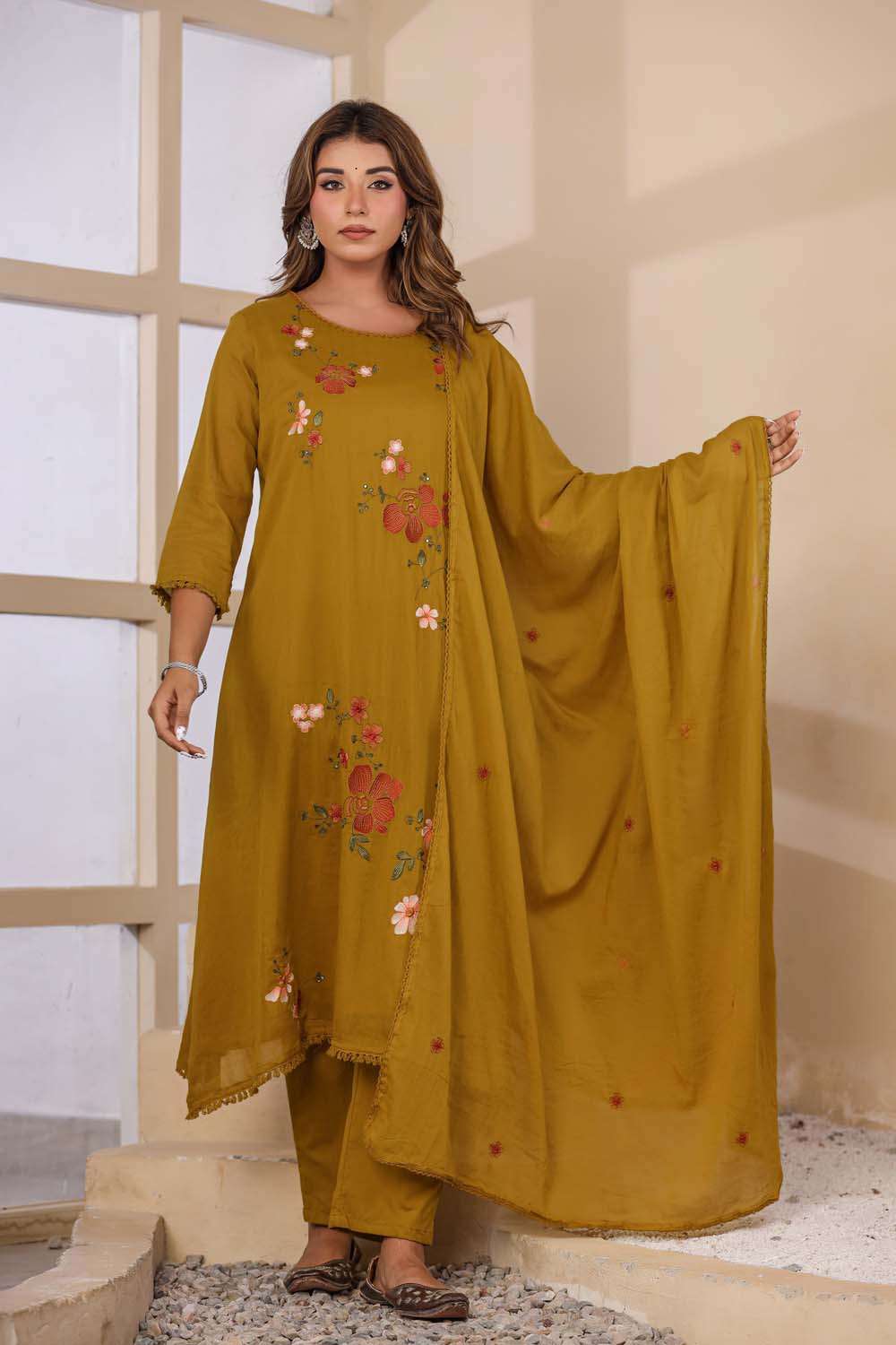 Masterd Fabric Mall Cotton Kurti Plazo Dupatta 3Pcs Set
