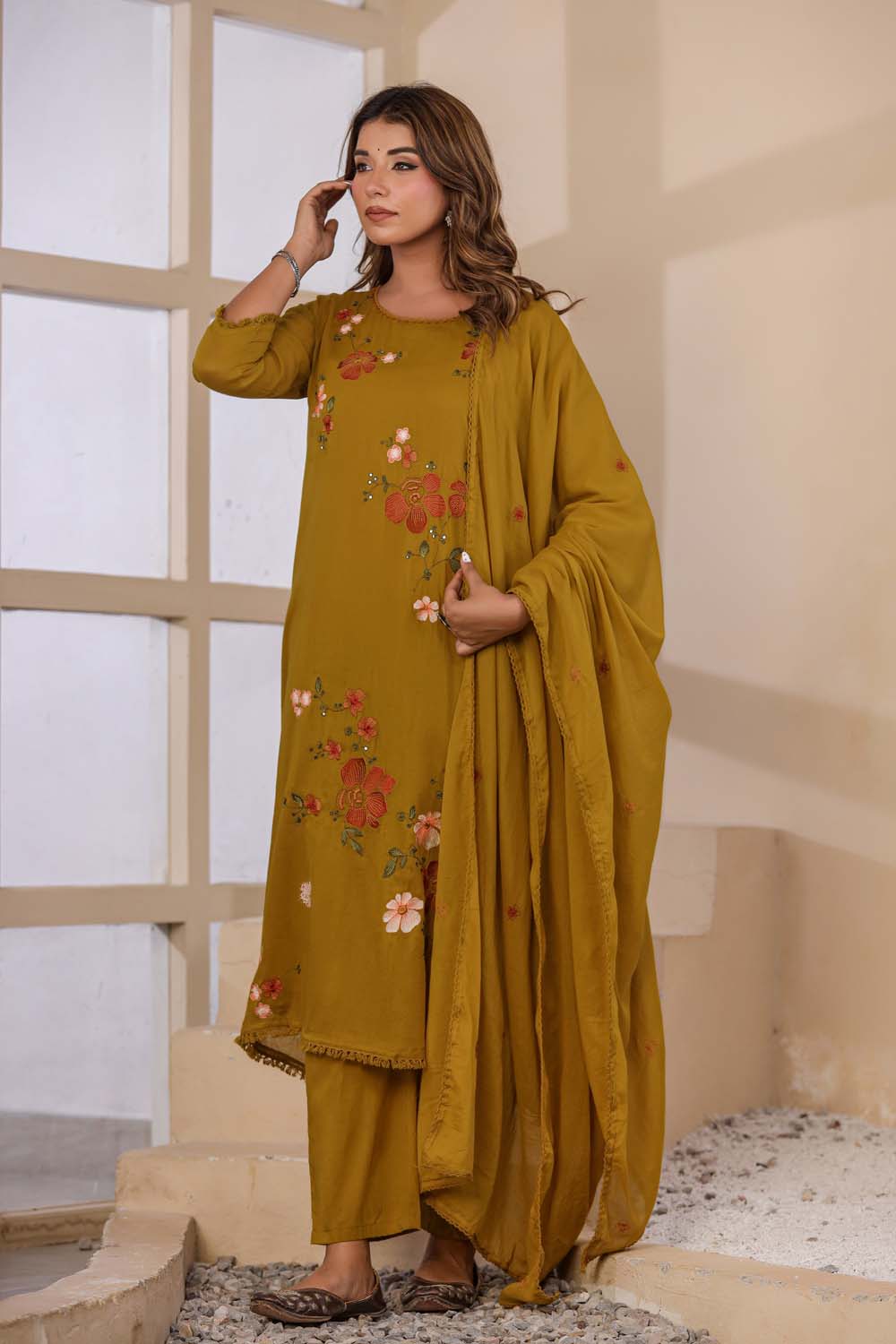 Masterd Fabric Mall Cotton Kurti Plazo Dupatta 3Pcs Set