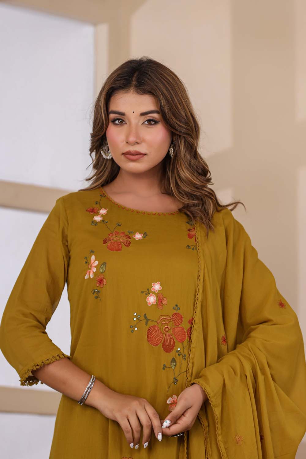Masterd Fabric Mall Cotton Kurti Plazo Dupatta 3Pcs Set