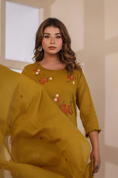 Masterd Fabric Mall Cotton Kurti Plazo Dupatta 3Pcs Set