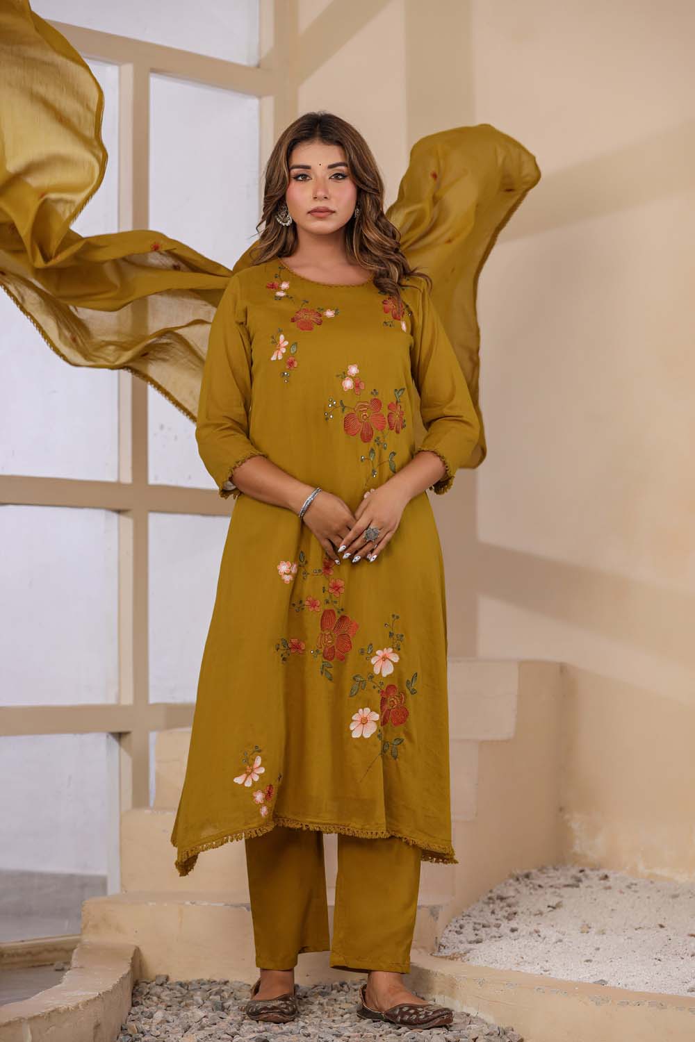 Masterd Fabric Mall Cotton Kurti Plazo Dupatta 3Pcs Set