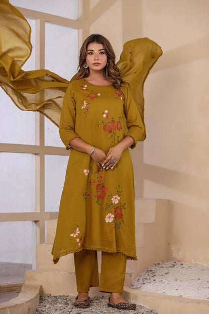Masterd Fabric Mall Cotton Kurti Plazo Dupatta 3Pcs Set