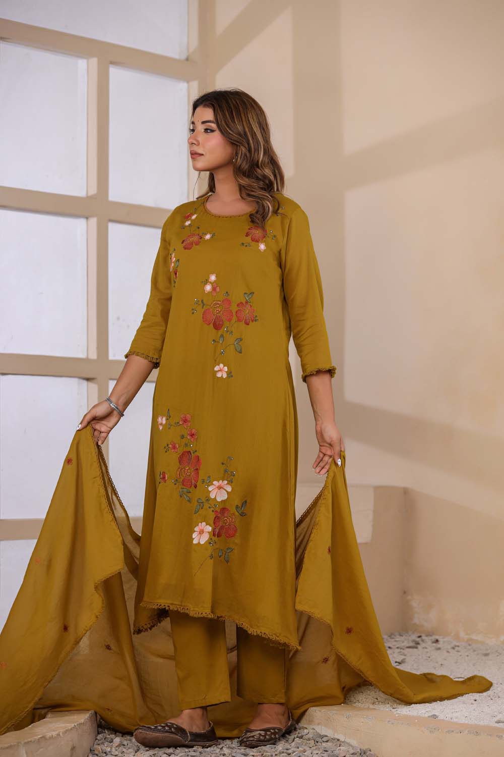 Masterd Fabric Mall Cotton Kurti Plazo Dupatta 3Pcs Set