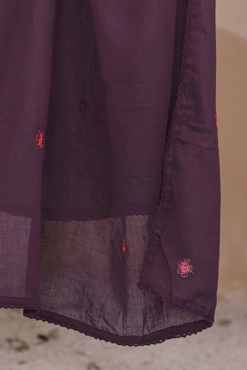 Violet Fabric Mall Cotton Kurti Plazo Dupatta 3Pcs Set