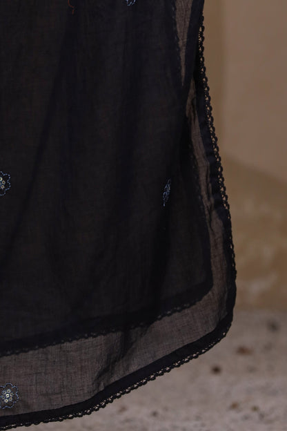 Navy Blue Fabric Mall Cotton Kurti Pant Dupatta 3Pcs Set