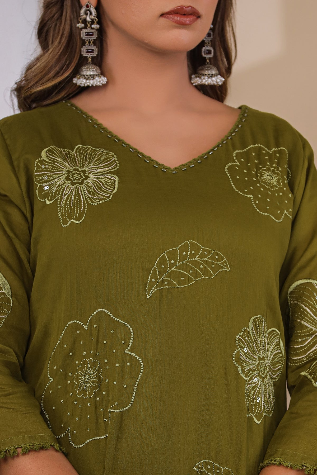 Mehandi Fabric Mall Cotton Kurti Pant Dupatta 3Pcs Set