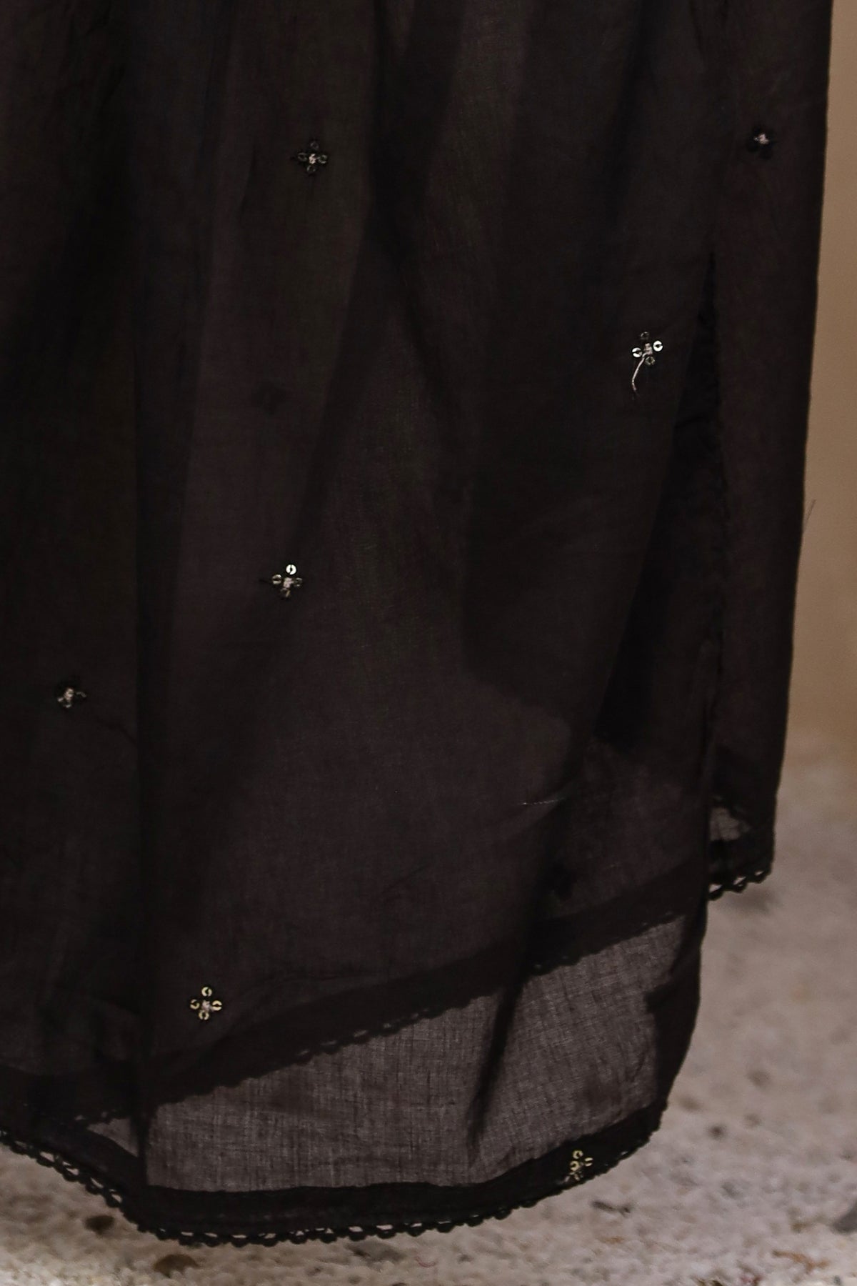 Black Fabric Mall Cotton Kurti Plazo Dupatta 3Pcs Set
