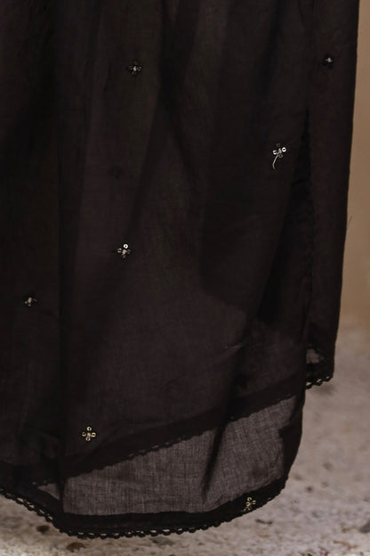 Black Fabric Mall Cotton Kurti Plazo Dupatta 3Pcs Set