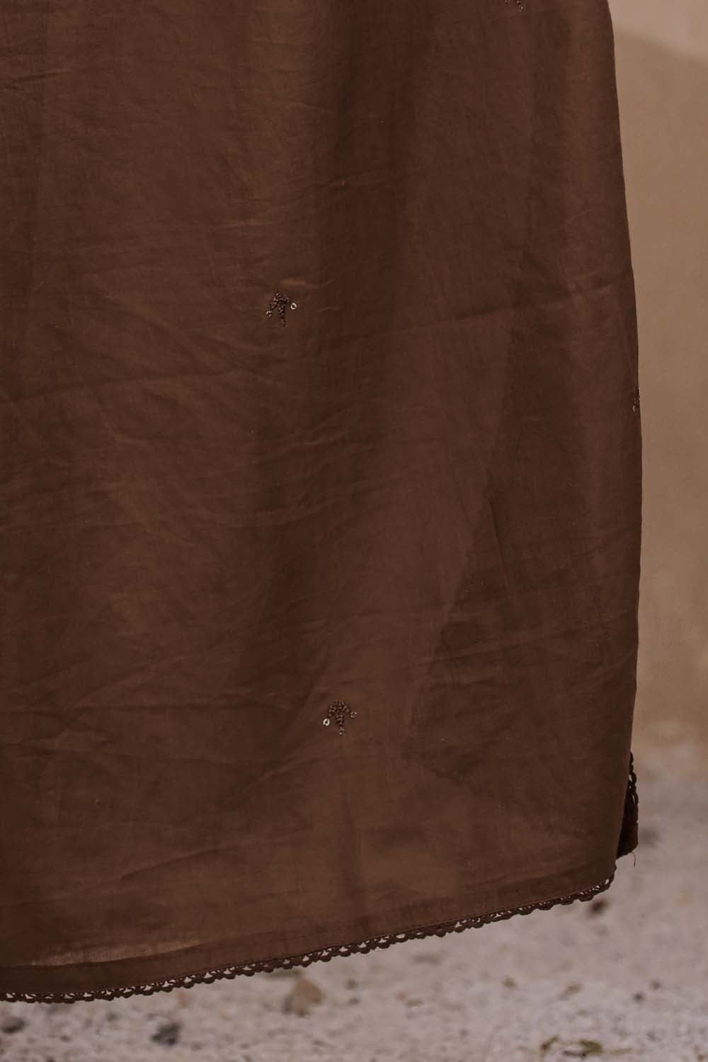 Brown Fabric Mall Cotton Kurti Plazo Dupatta 3Pcs Set