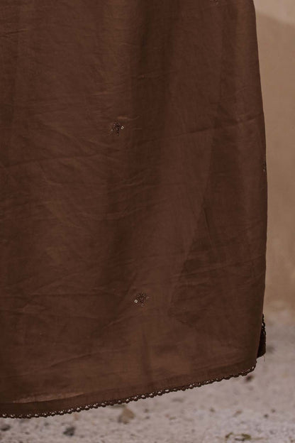 Brown Fabric Mall Cotton Kurti Plazo Dupatta 3Pcs Set