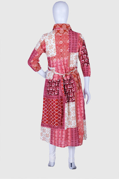 Pink Printed Cotton A-line Kurti