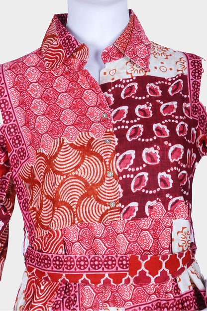 Pink Printed Cotton A-line Kurti