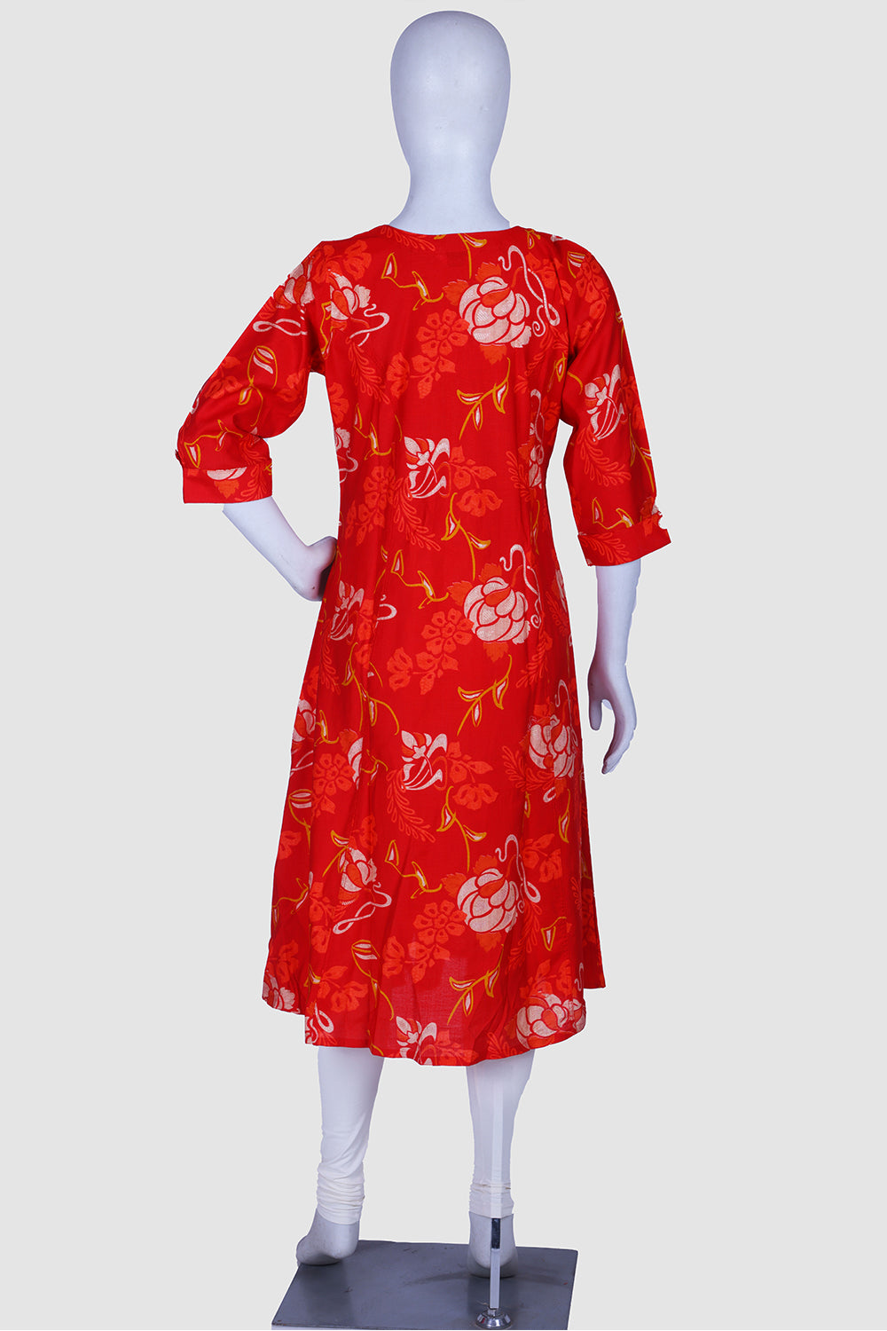 Red Printed Rayon A-line Kurti