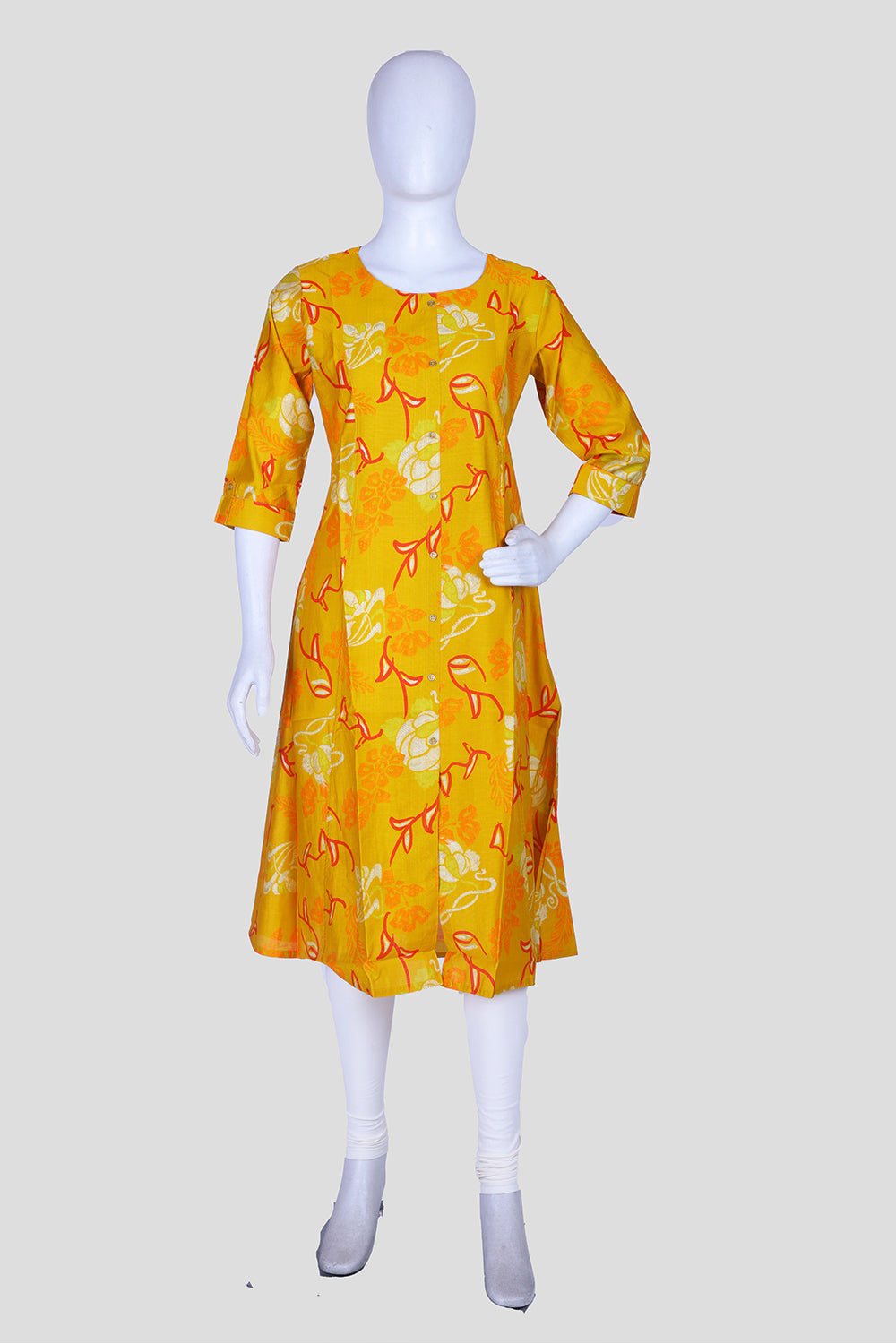 Musterd Pink Printed Rayon A-line Kurti