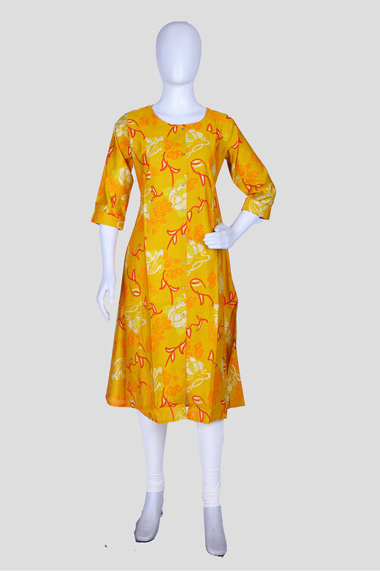 Musterd Pink Printed Rayon A-line Kurti