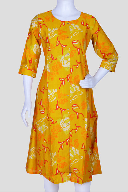 Musterd Pink Printed Rayon A-line Kurti