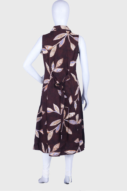 Coffee Printed Rayon A-Line Kurti