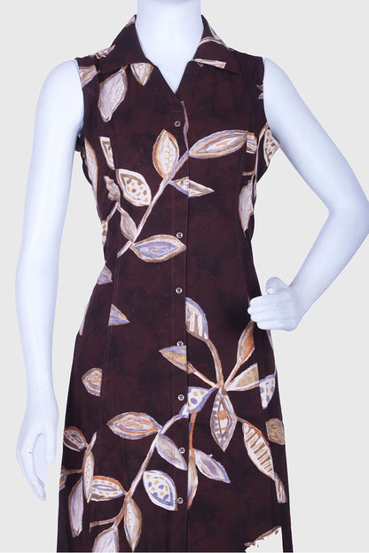 Coffee Printed Rayon A-Line Kurti
