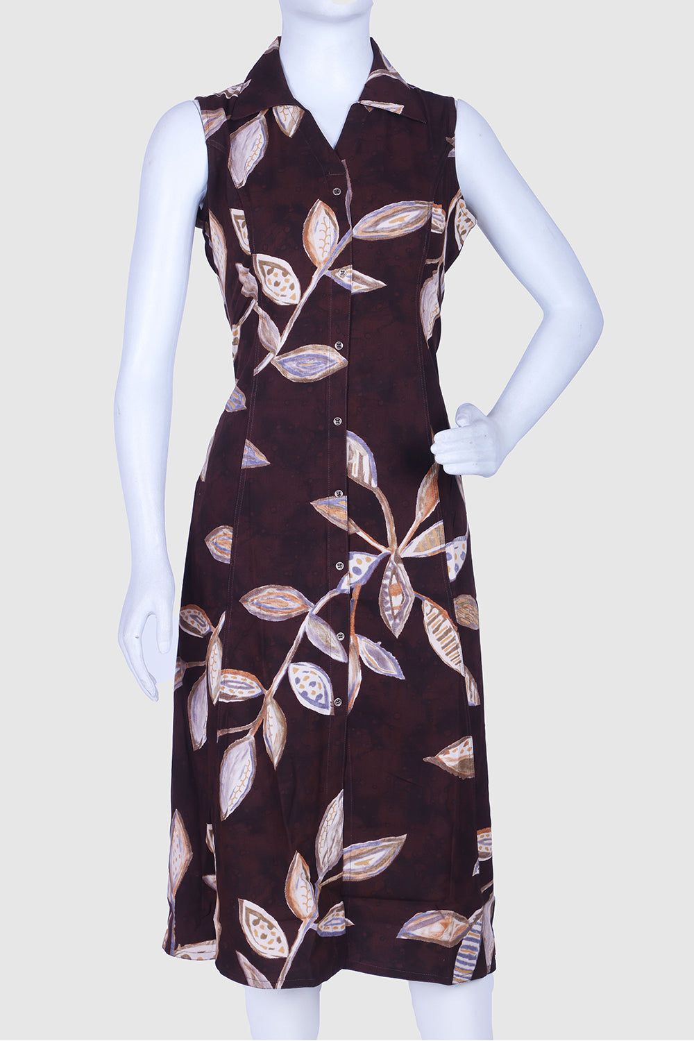 Coffee Printed Rayon A-Line Kurti