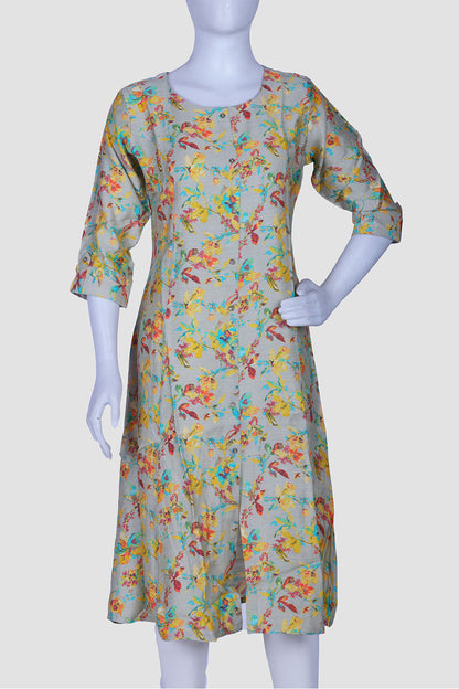 Pista Green Printed Rayon A-Line Kurti