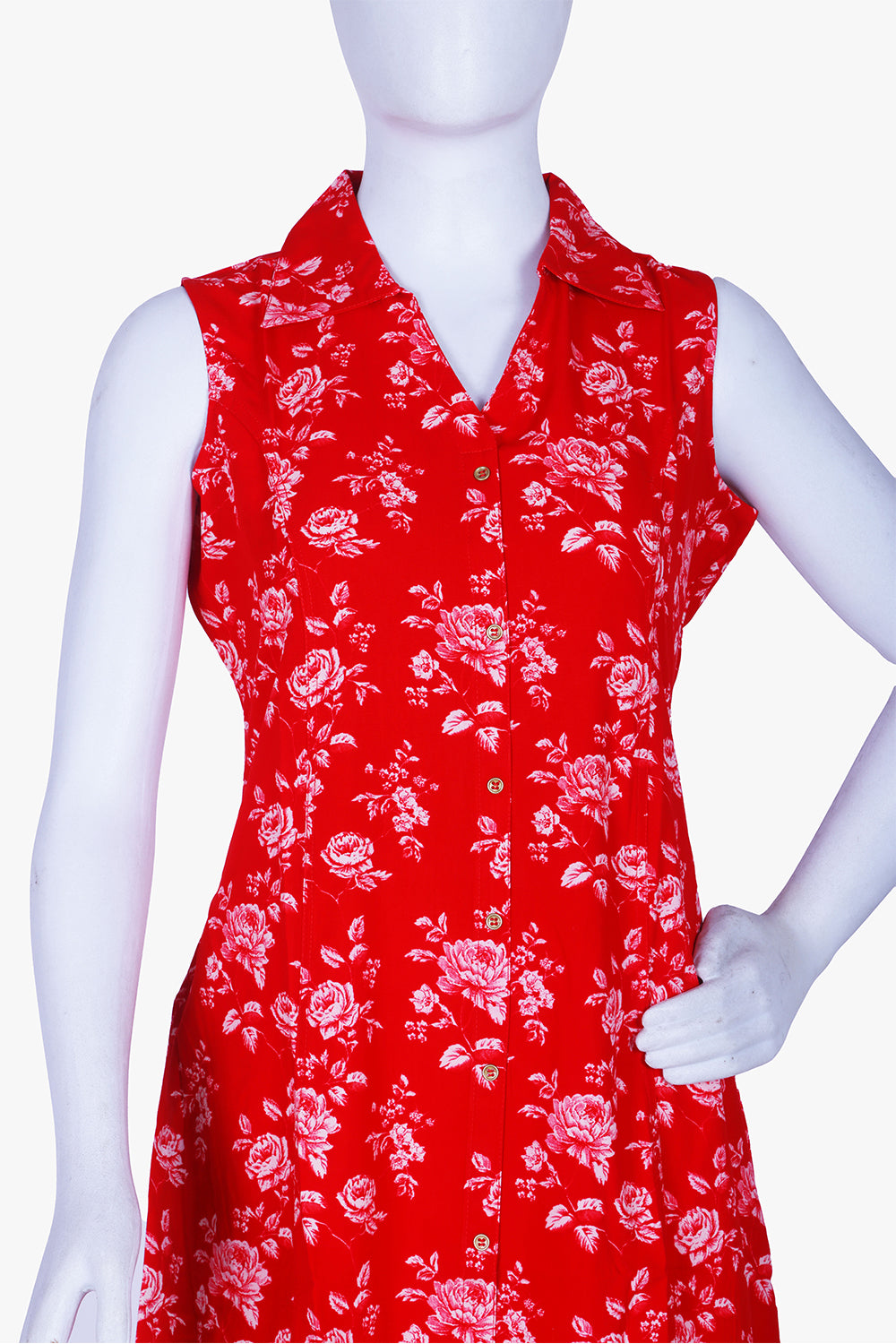 Rani Pink Printed Rayon A-line Kurti