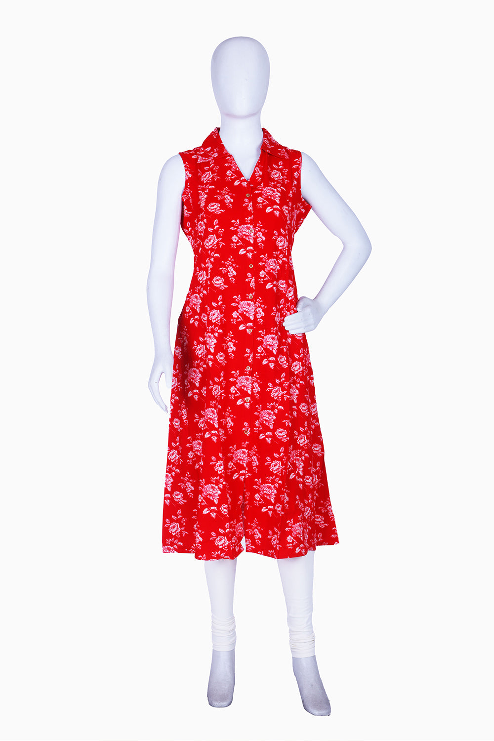 Rani Pink Printed Rayon A-line Kurti