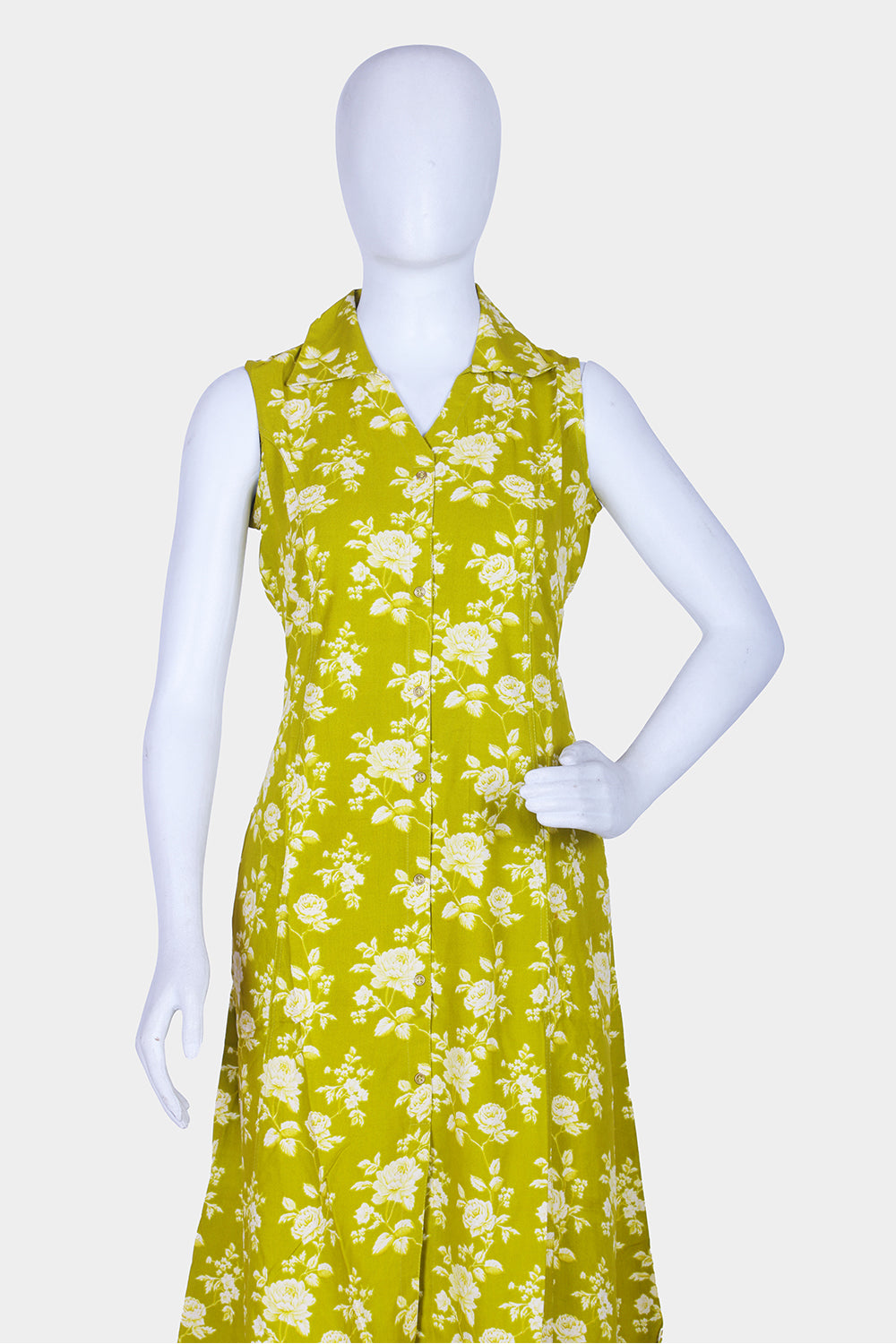 M Green Printed Rayon A-line Kurti