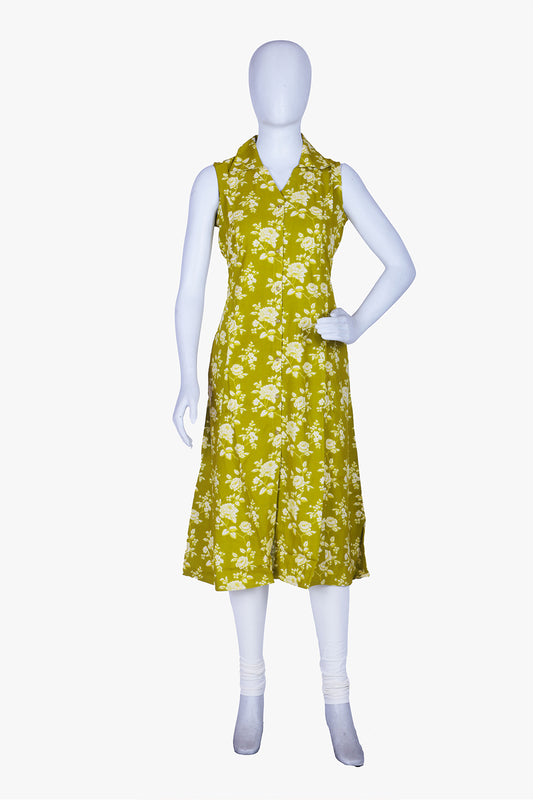 M Green Printed Rayon A-line Kurti